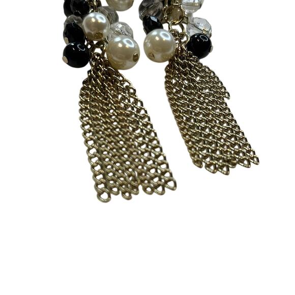 Thalia Sodi Gold Dangle Earrings, Clear, Black, & White Beaded Details, NWT! - Picture 3 of 4